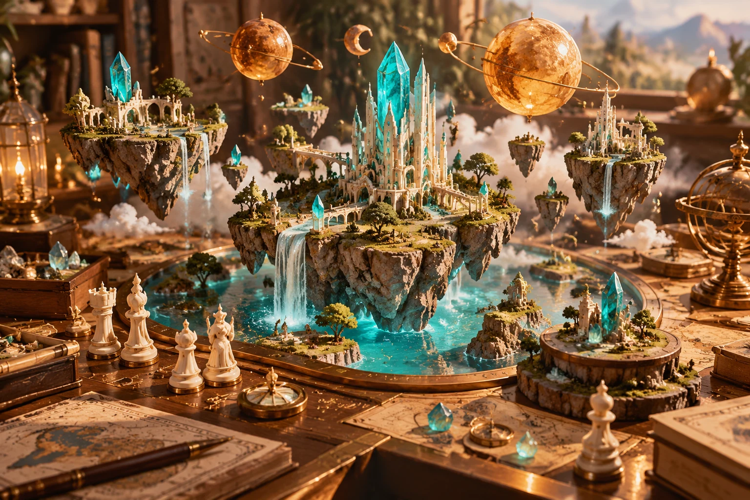 Miniature original game worlds on a creative desk
